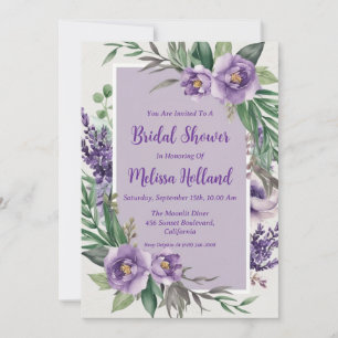 lavender greenery purple floral bridal shower invitation