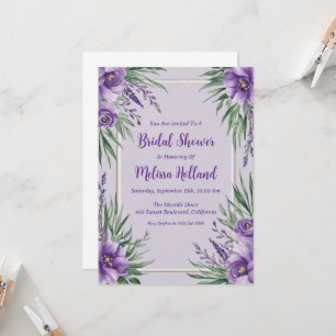 lavender greenery purple floral bridal shower invitation