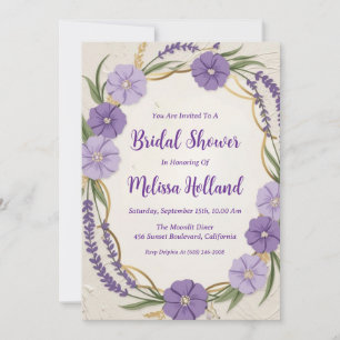 lavender greenery purple floral bridal shower invitation