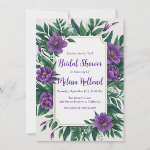 lavender greenery purple floral bridal shower invitation