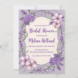 lavender greenery purple floral bridal shower invitation