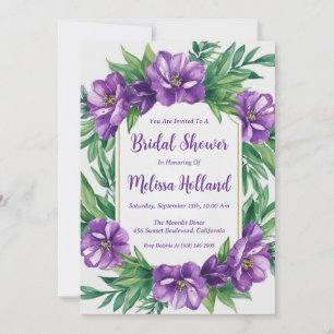 lavender greenery purple floral bridal shower invitation