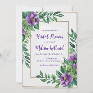 lavender greenery purple floral bridal shower invitation