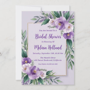 lavender greenery purple floral bridal shower invitation
