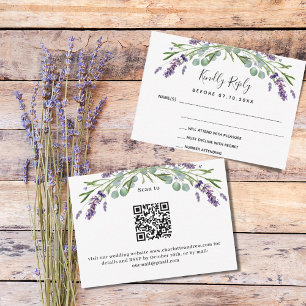 Lavender greenery QR code wedding response RSVP Card