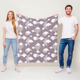 Lavender Grey and White Manta Ray and Stingray Fleece Blanket