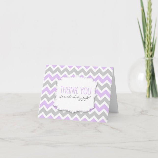 Lavender Grey Chevron Baby shower merci notes (Devant)