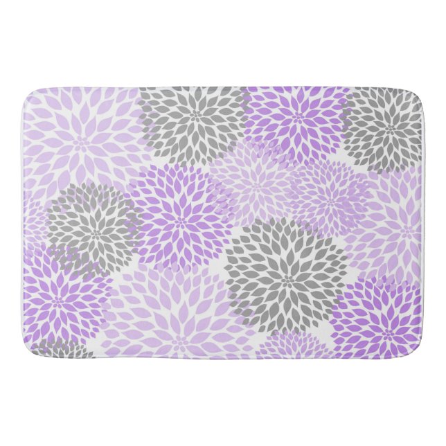 Lavender Grey Dahlias Floral flowers blossoms Bath Mat (Front)