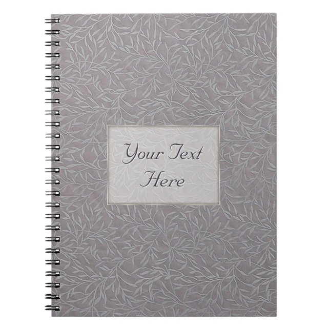 Lavender Grey Embossed Leaf Vines Notebook (Front)