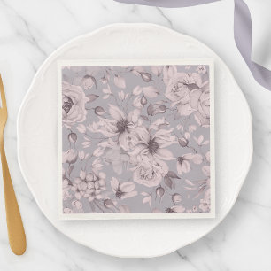 Lavender Grey Floral Watercolor Napkin