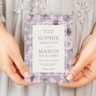 Lavender Grey Floral Wedding Invitation
