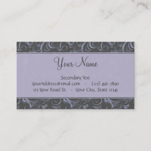 Lavender Grey Floral Wisps & Stripes with Monogram Business Card