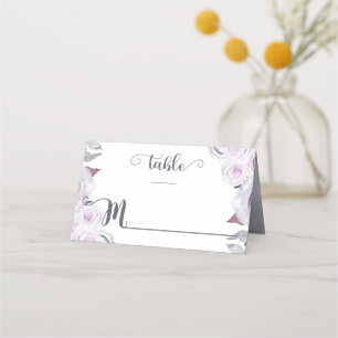 Lavender & Grey Floral Wreath Table Number Place Card