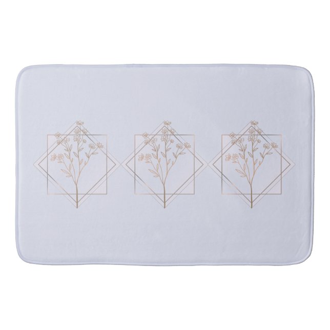 Lavender grey with golden floral design bath mat (Front)