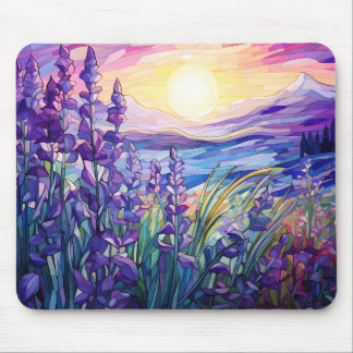 Lavender growing in field, mountain background mouse pad