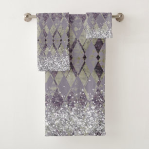 Lavender Grunge Harlequin Glitter Bath Towel Set