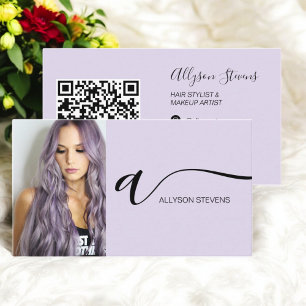 Lavender hair makeup photo initial qr code business card