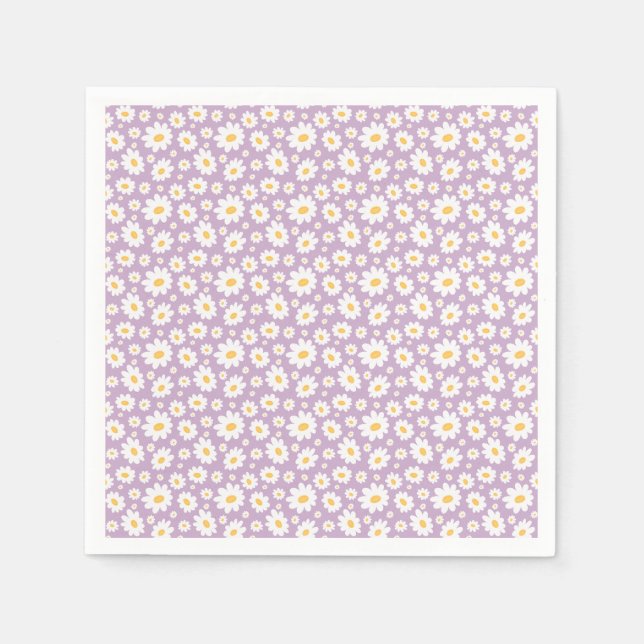 Lavender Hand Drawn Daisy Pattern Napkin (Front)
