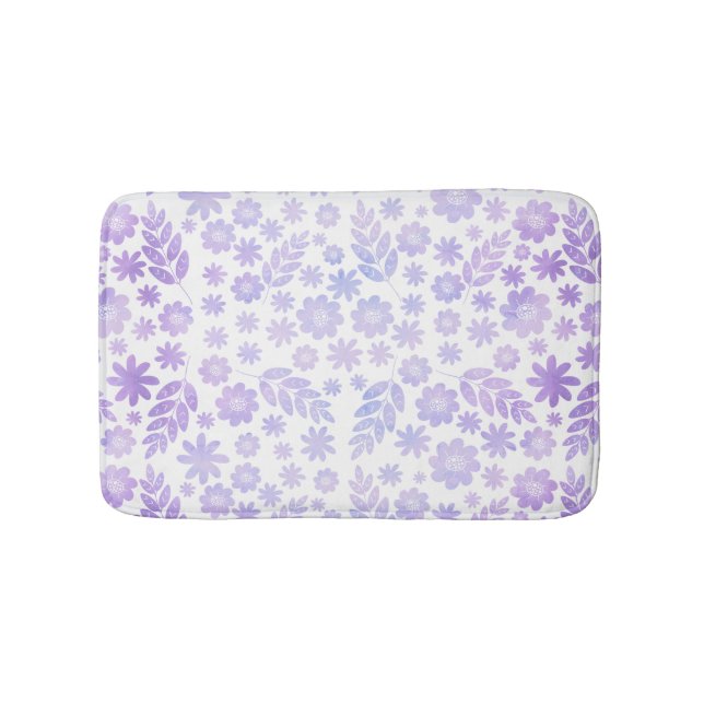 Lavender Hand Drawn Floral Pattern Bath Mat (Front)