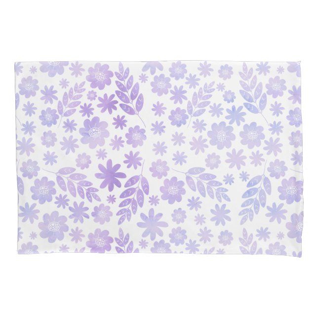 Lavender Hand Drawn Floral Pattern Pillowcase (Front-Left)