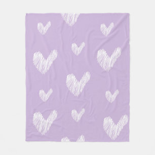 Lavender Hand-Drawn Hearts Cozy Cute Girly Throw Fleece Blanket
