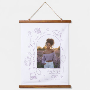 Lavender Hand Drawn Photo Graduation Hanging Tapestry