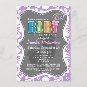 Lavender Hawaiian Tropical Hibiscus Invitation