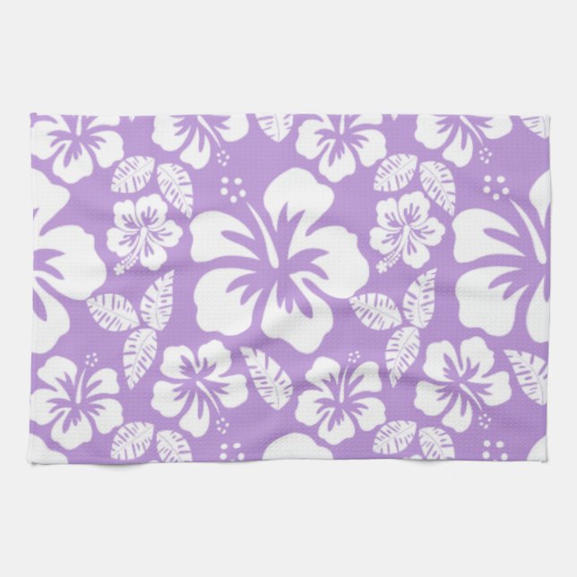 Lavender Hawaiian Tropical Hibiscus Kitchen Towel (Horizontal)