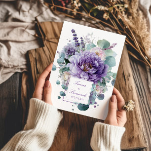 Lavender Haze Purple Peony and Eucalyptus Wedding Invitation