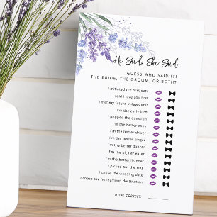 Lavender He Said She Said Bridal Shower Game