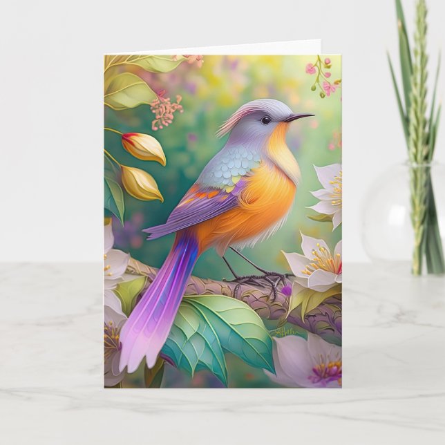 Lavender Headed Orange Breasted Fantasy Bird Card (Front)