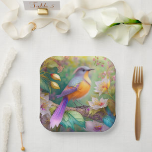 Lavender Headed Orange Breasted Fantasy Bird Paper Plate