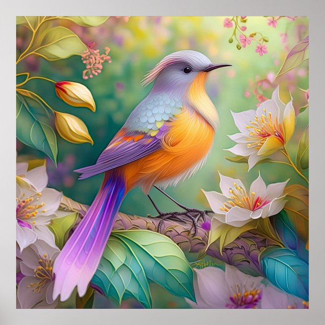 Lavender Headed Orange Breasted Fantasy Bird Poster (Front)