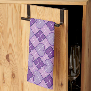 Lavender Heart and Purple Diamond Argyle Kitchen Towel