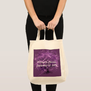 Lavender Heart Leaf Tree Wedding Tote Bag