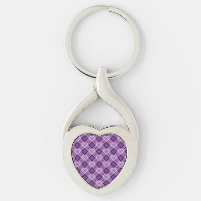 Lavender Heart Purple Diamond Argyle Pattern Keychain (Front)