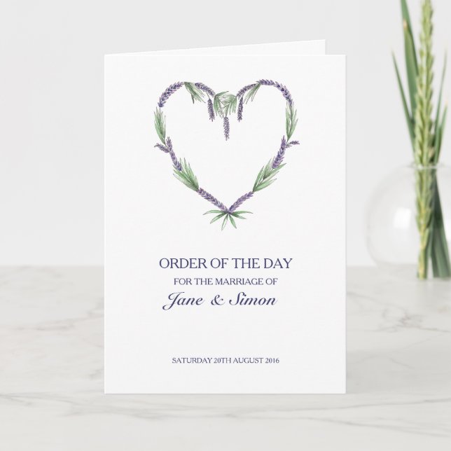 Lavender Heart Wedding ~ Order of the Day/Service Program (Front)
