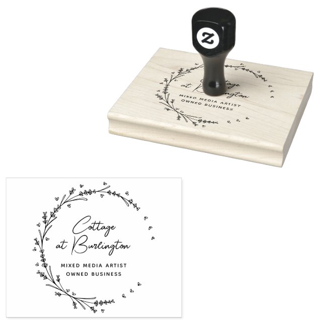 Lavender Hearts Wreath Rubber Stamp (Stamped)