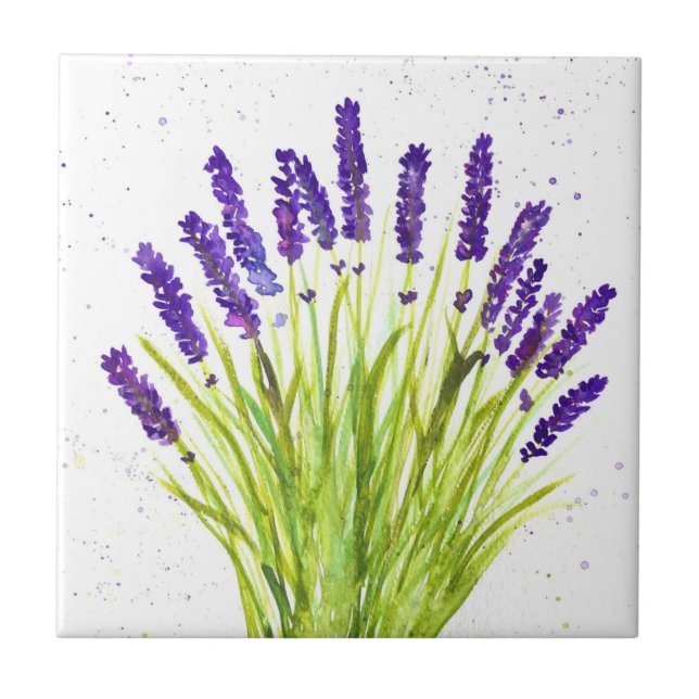 Lavender herb Plant Watercolor Rustic Kitchen Tile (Front)