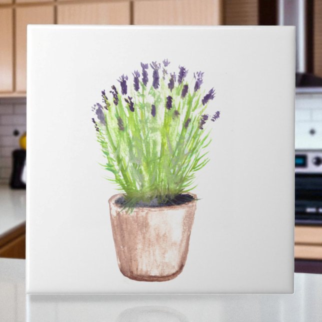 Lavender herb pot plant watercolor kitchen tile (Creator Uploaded)