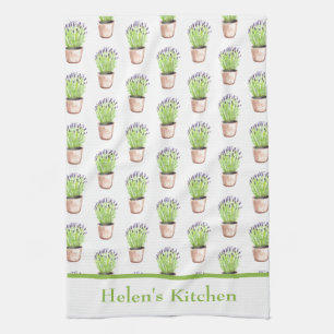 Lavender herb pot plant Watercolor Rustic Kitchen Towel