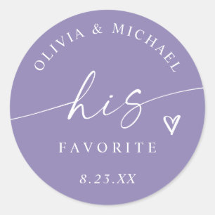 Lavender His Favourite Modern Wedding Treat Bag Classic Round Sticker
