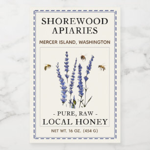 Lavender Honey 2 x 3 Realistic Bees Dashed Border Food Label