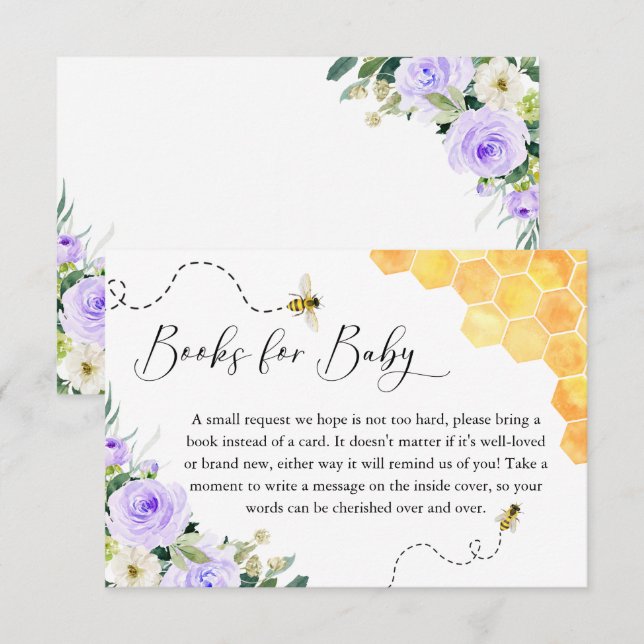 Lavender Honey Bee Baby Shower Books For Baby Enclosure Card (Front/Back)