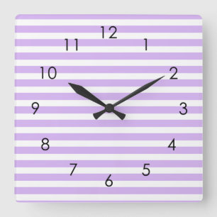 Lavender Horizontal Stripes Pastel Striped Lilac   Square Wall Clock