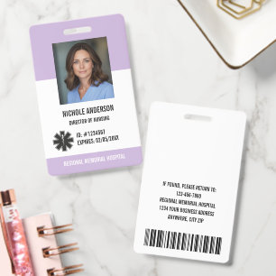Lavender Hospital Medical Employee Logo Photo Id Badge