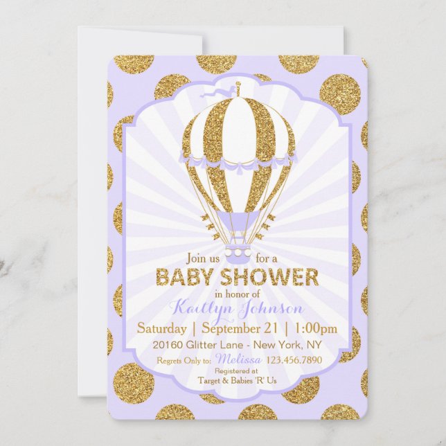 Lavender Hot Air Balloon Baby Shower Invitation (Front)
