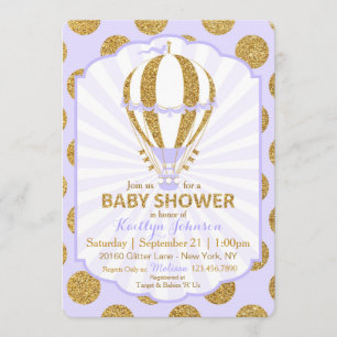 Lavender Hot Air Balloon Baby Shower Invitation