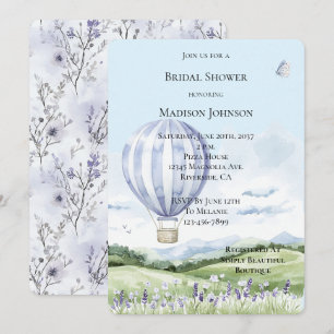 Lavender Hot Air Balloon Floral Bridal Shower Invitation