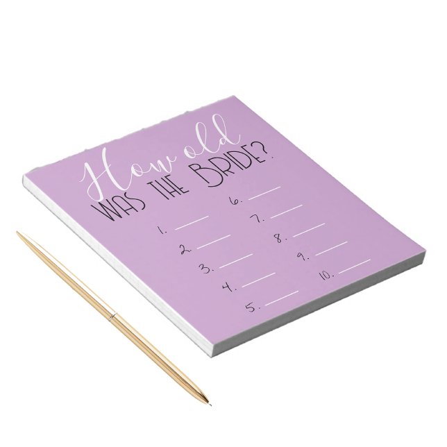 Lavender How Old Was The Bride Game Answer Sheet Notepad (Light Purple Lavender How Old Was the Bride - Bridal Shower Game Answer Sheets Pack of 40)